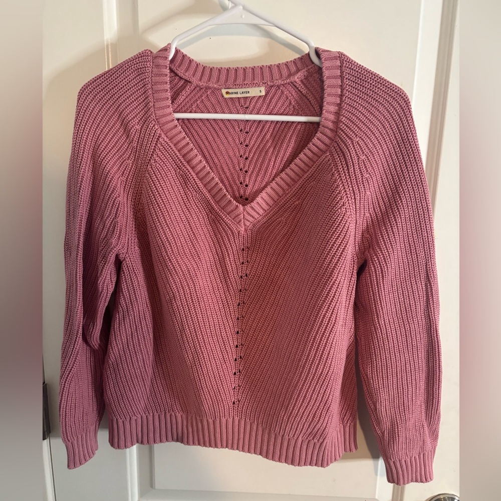 Marine Layer Pink V-Neck knit Sweater size small EUC